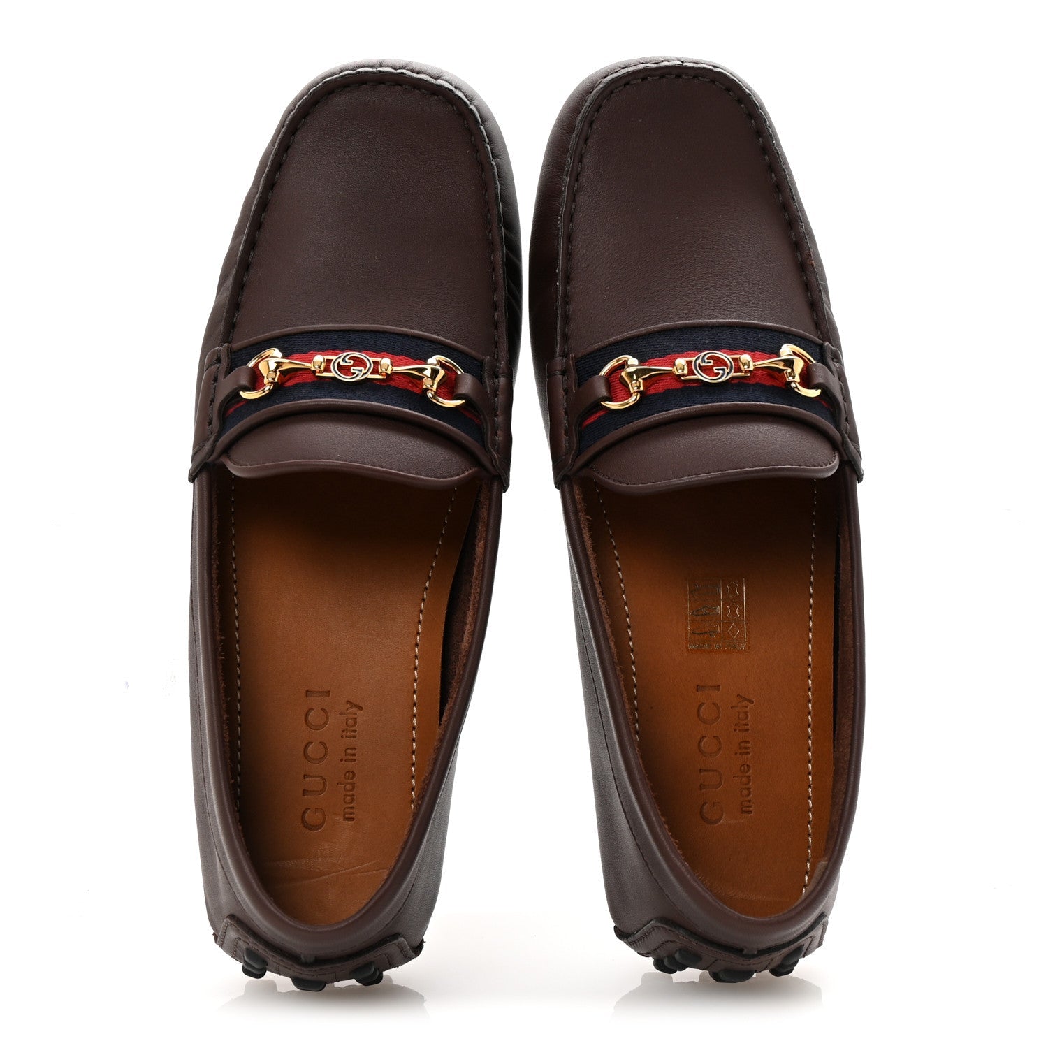 Gucci Soft Clove Calfskin Web Mens Horsebit Driver Loafers 7.5 Cocoa