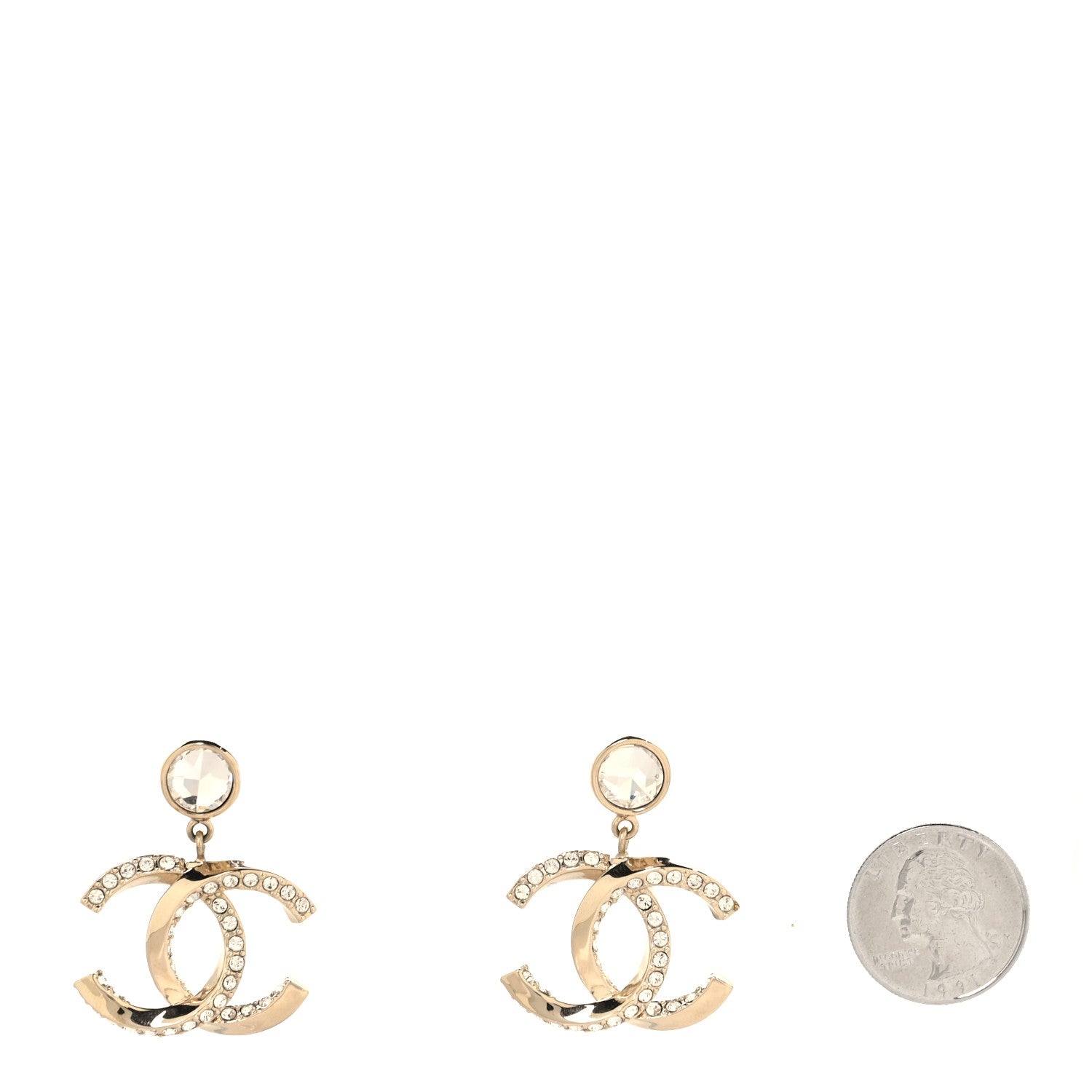 Chanel Crystal CC Circle Drop Earrings Gold