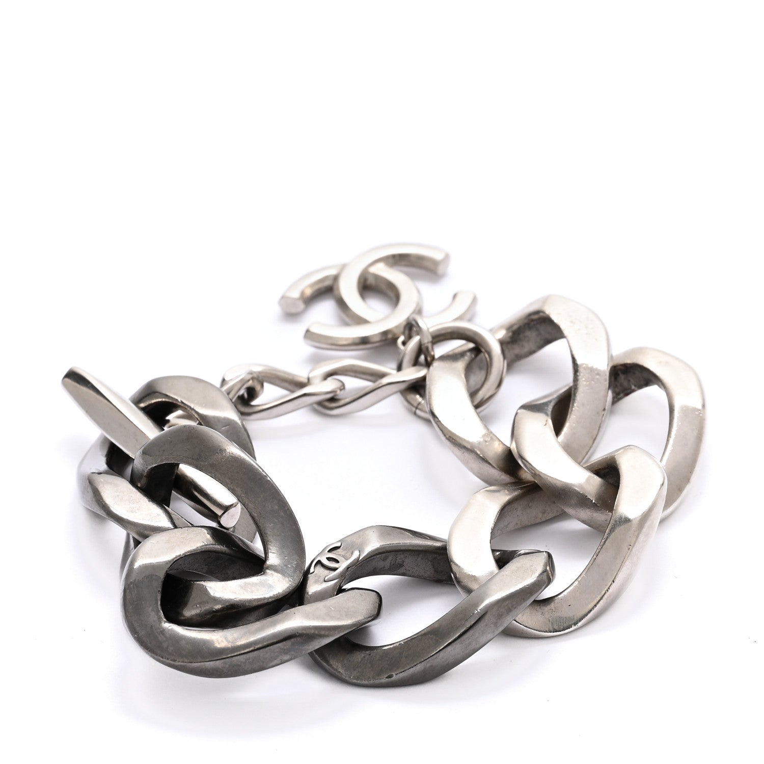 Chanel Metal Chain Link CC Bracelet Silver Ruthenium