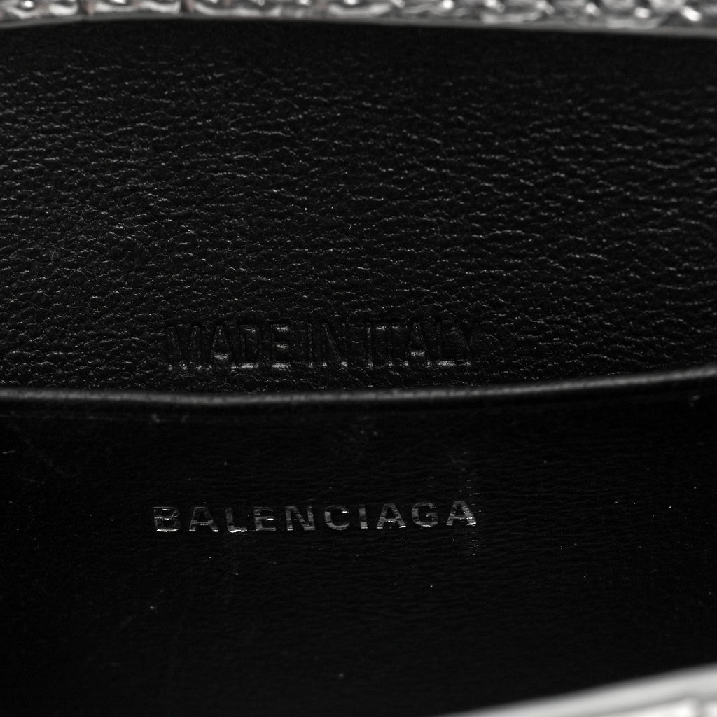 Balenciaga Metallic Calfskin Crocodile Embossed Hourglass Top Handle Bag Mini Silver