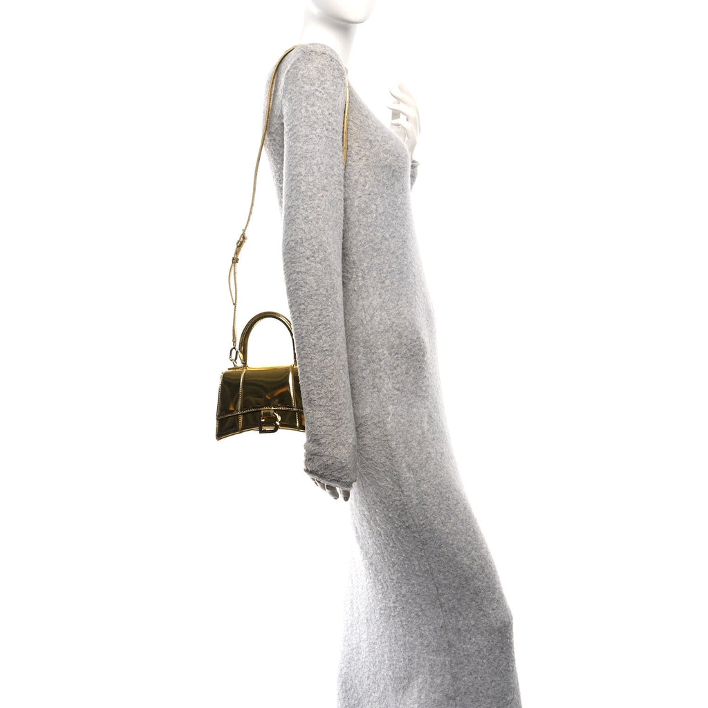 Balenciaga Mirror Calfskin Hourglass Top Handle Bag XS Gold