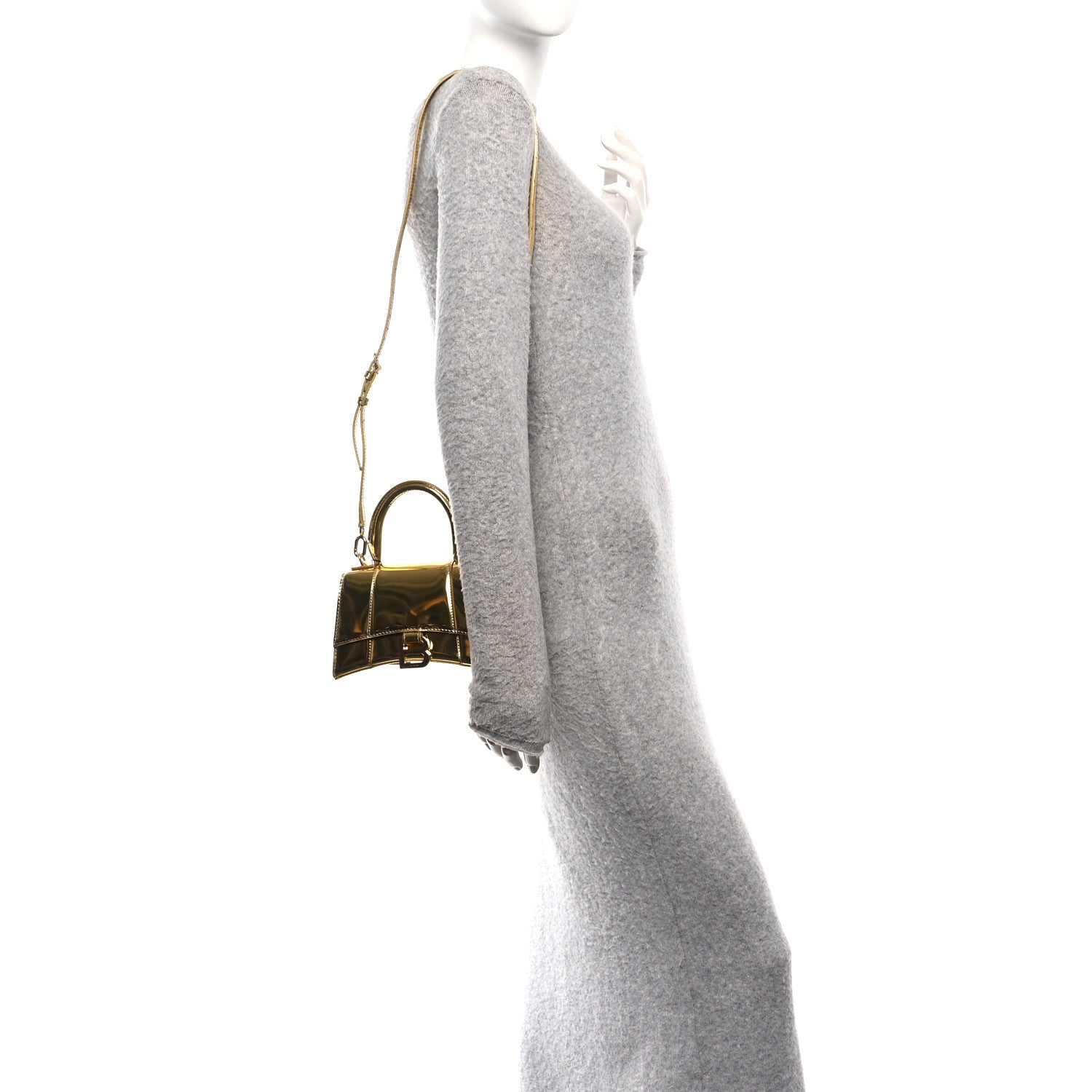 Balenciaga Mirror Calfskin Hourglass Top Handle Bag XS Gold