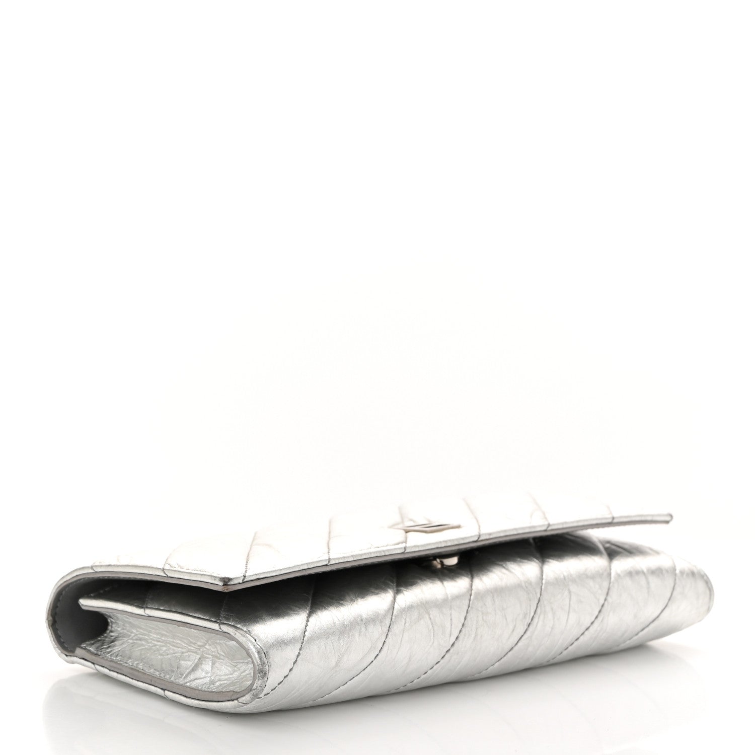 Balenciaga Metallic Calfskin Quilted Crush Wallet On Chain Silver