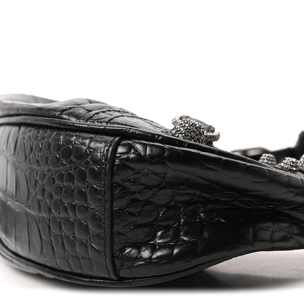 Balenciaga Extra Supple Calfskin Crystal Crocodile Embossed Le Cagole Shoulder Bag XS Black