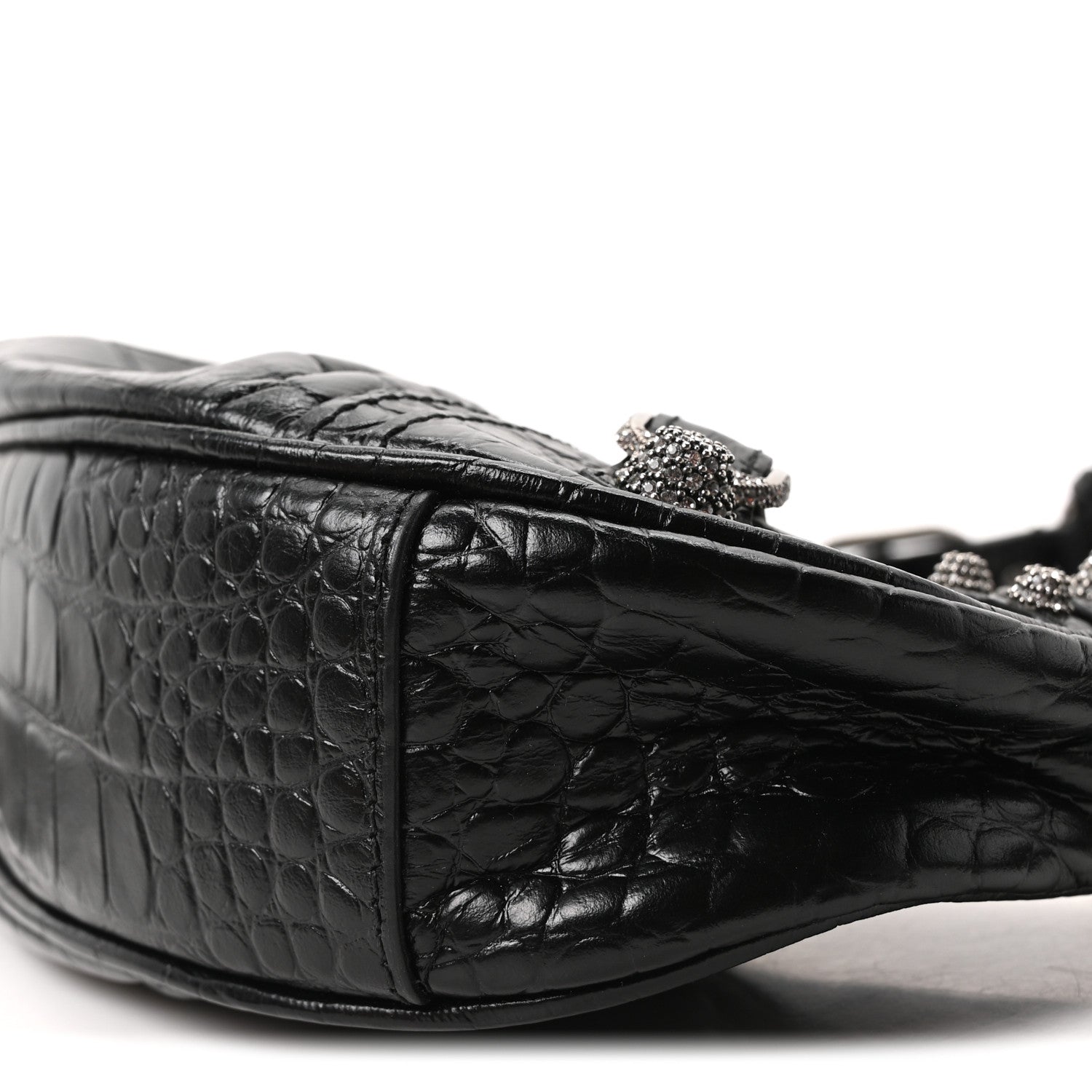 Balenciaga Extra Supple Calfskin Crystal Crocodile Embossed Le Cagole Shoulder Bag XS Black