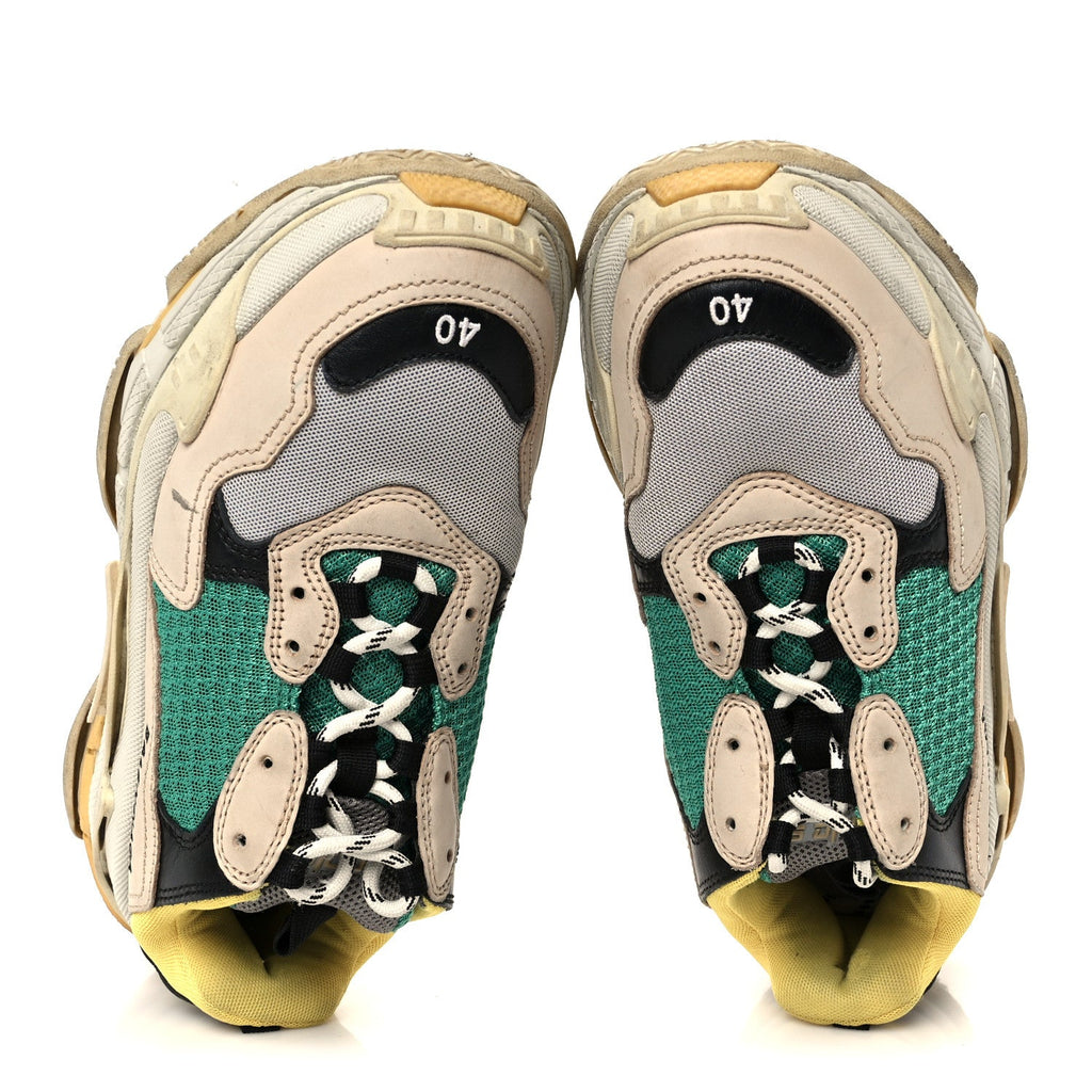 Balenciaga Fabric Mesh Womens Triple S Sneakers 40 Jaune Beige Vert Black Gris