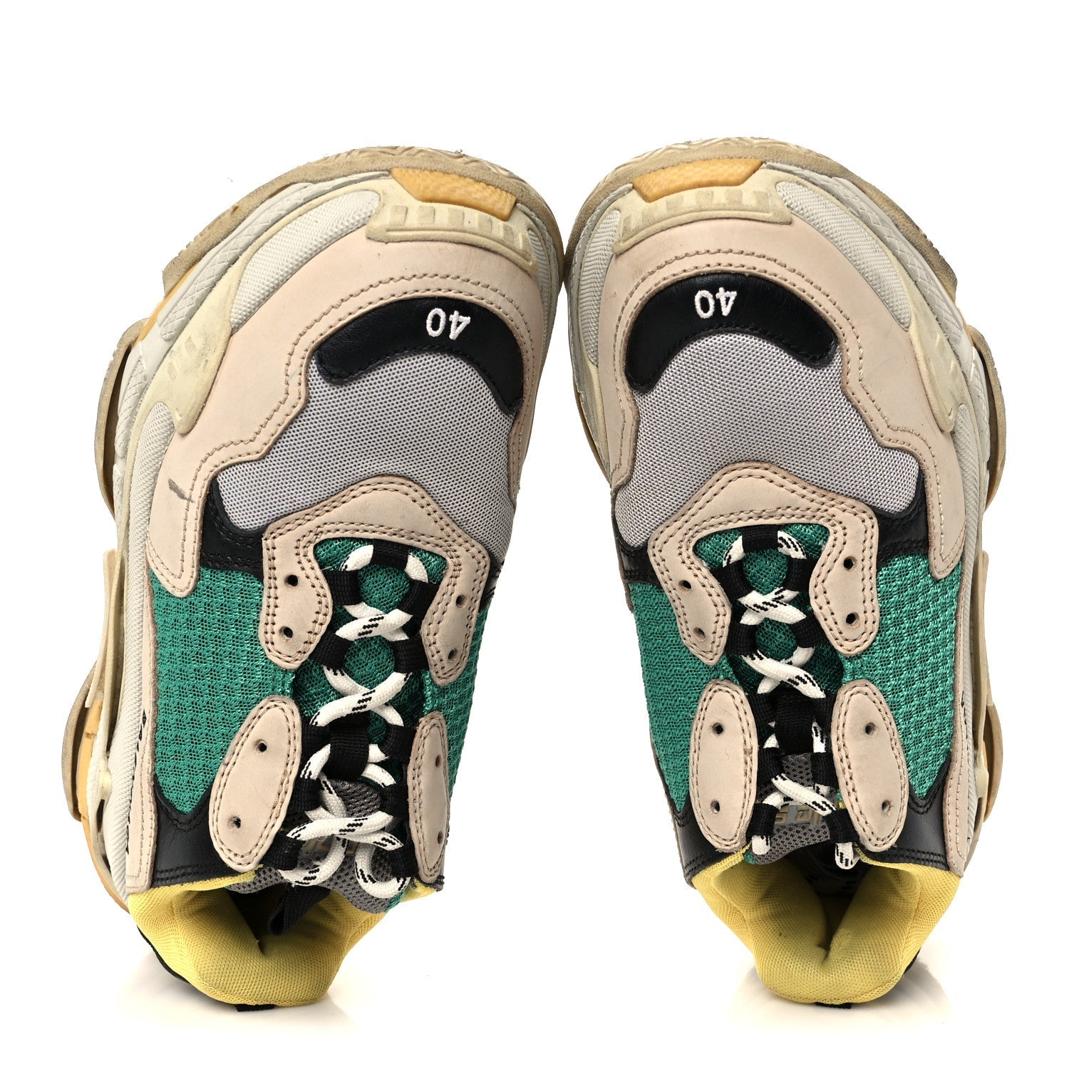 Balenciaga Fabric Mesh Womens Triple S Sneakers 40 Jaune Beige Vert Black Gris