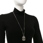 Chanel Crystal Baguette CC Mirror Pendant Necklace Silver