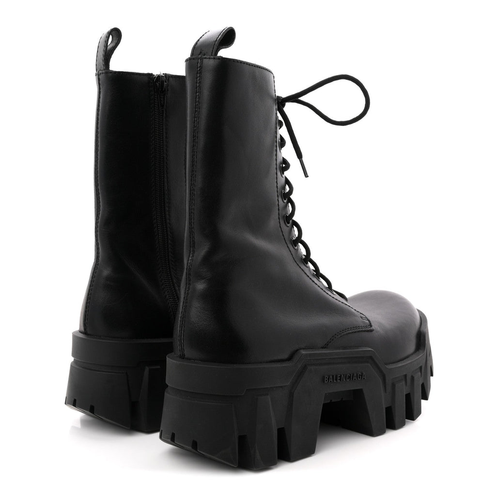 Balenciaga Calfskin Womens Bulldozer Lace Up Boots 37 Black