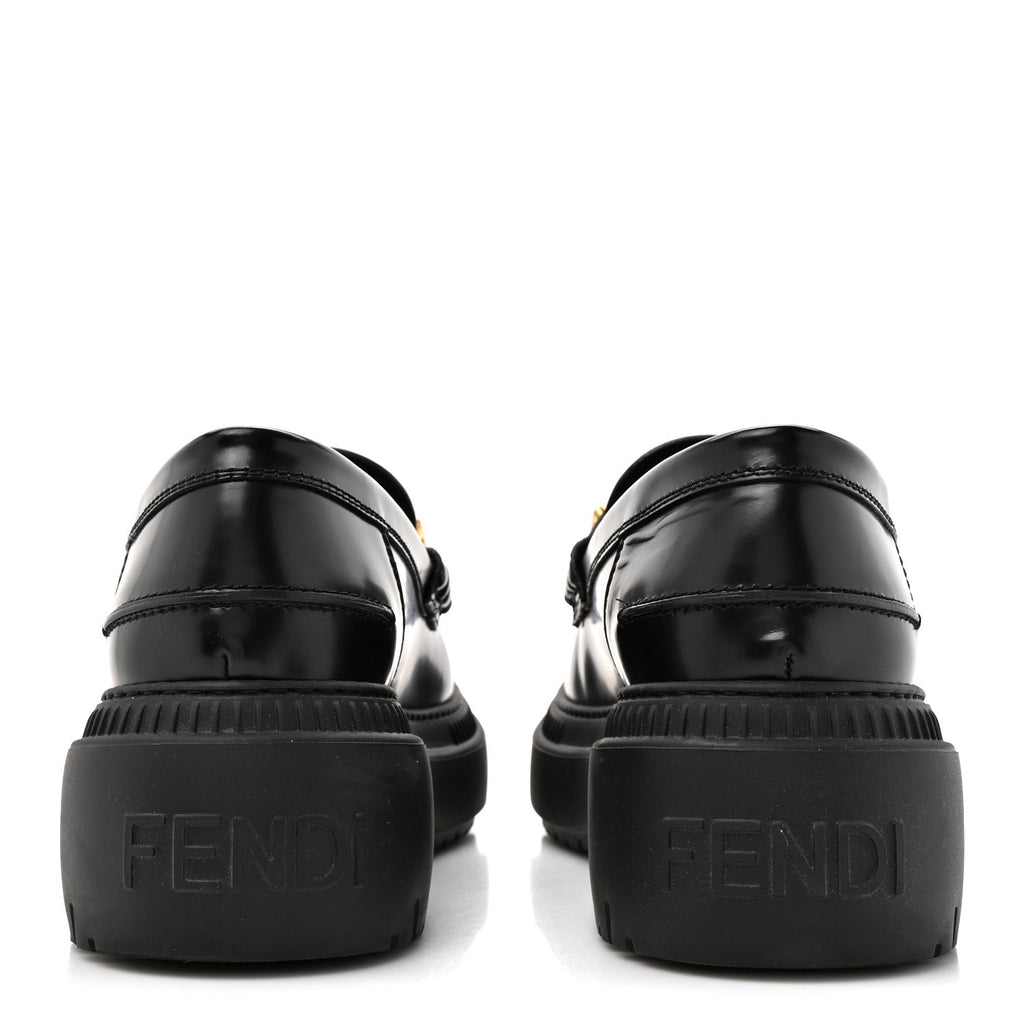 Fendi Vitello Abrasivato Fendigraphy 50mm Loafers 40.5 Black