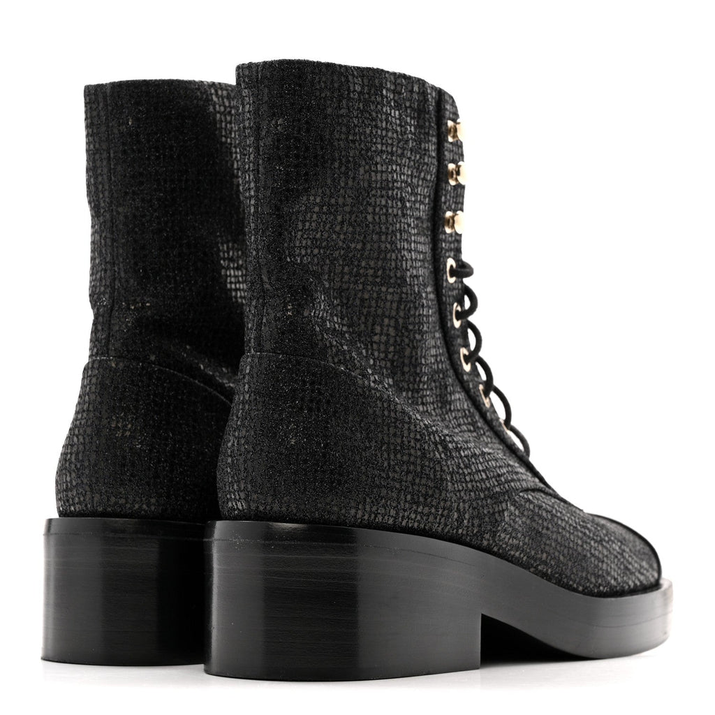 Chanel Fabric Crossgrain Cap Toe Combat Boots 38.5 Black