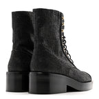 Chanel Fabric Crossgrain Cap Toe Combat Boots 38.5 Black