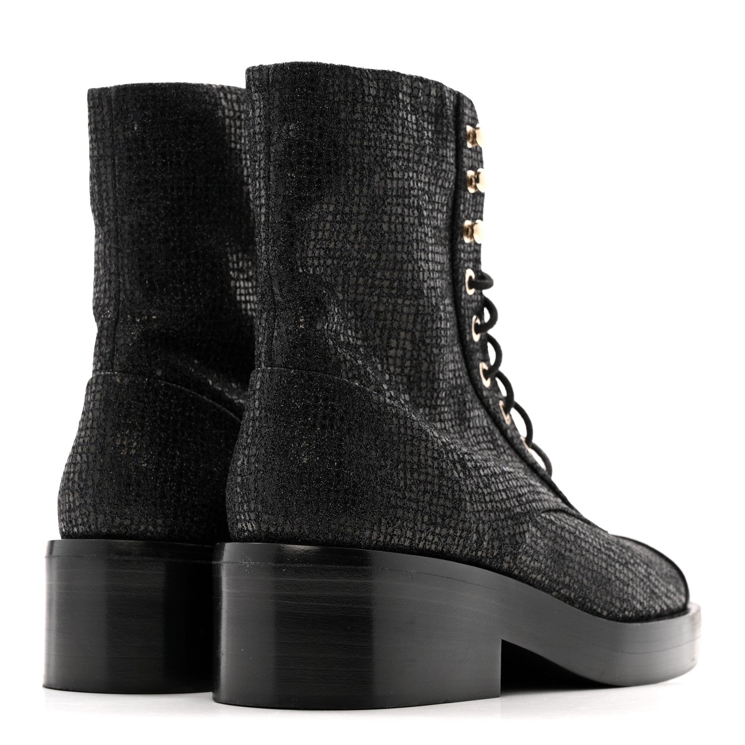 Chanel Fabric Crossgrain Cap Toe Combat Boots 38.5 Black