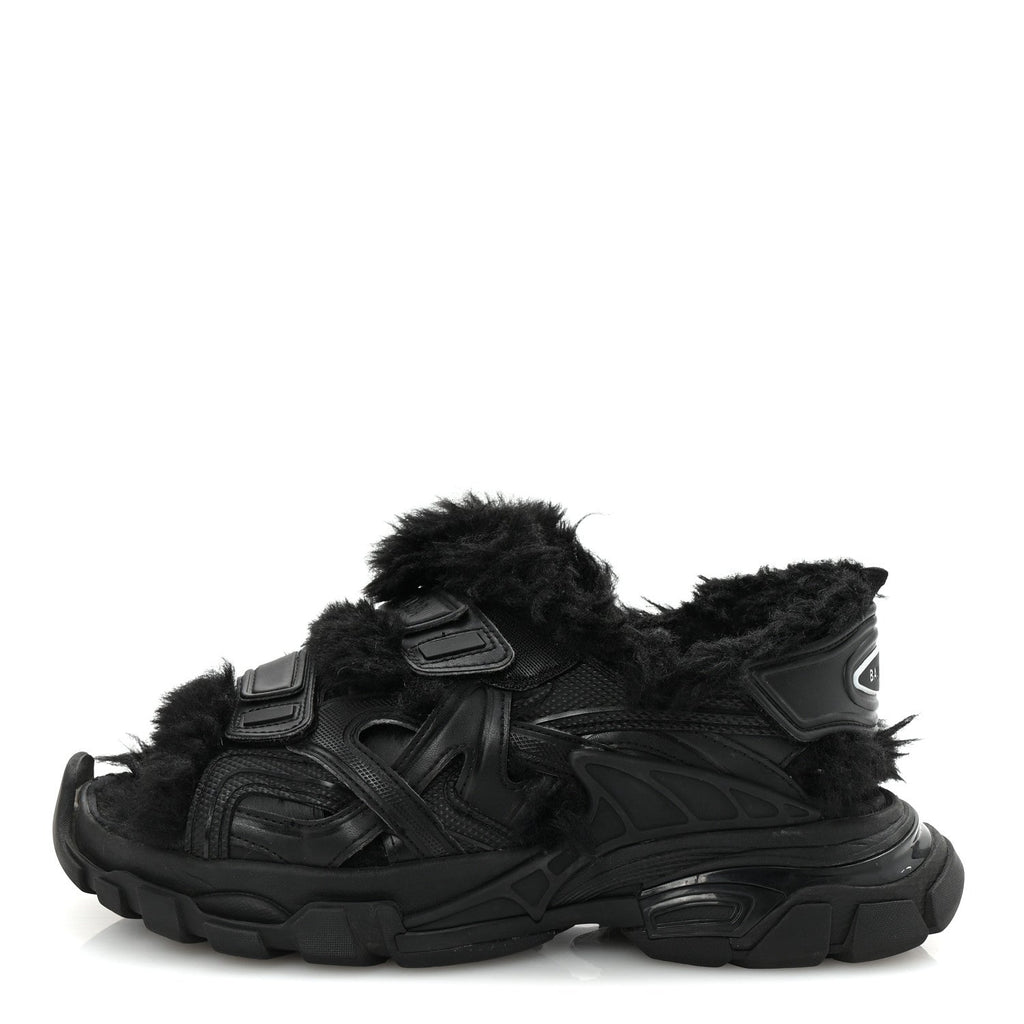 Balenciaga Faux Fur Rubber Mesh Womens Track Sandals 40 Black