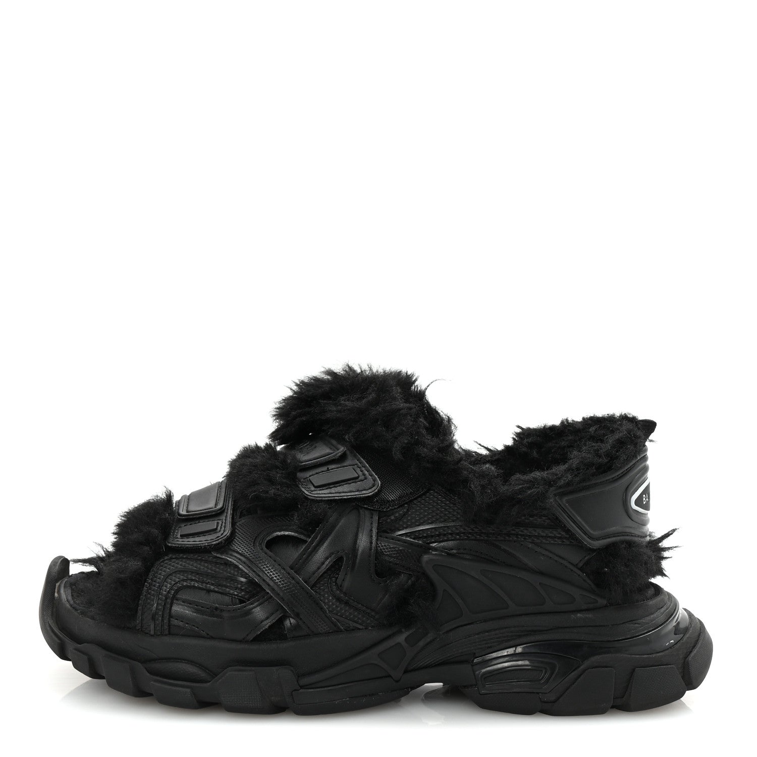 Balenciaga Faux Fur Rubber Mesh Womens Track Sandals 40 Black