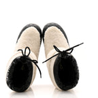 Chanel Tweed Shearling Sheepskin Drawstring Snow Ankle Boots 36 White