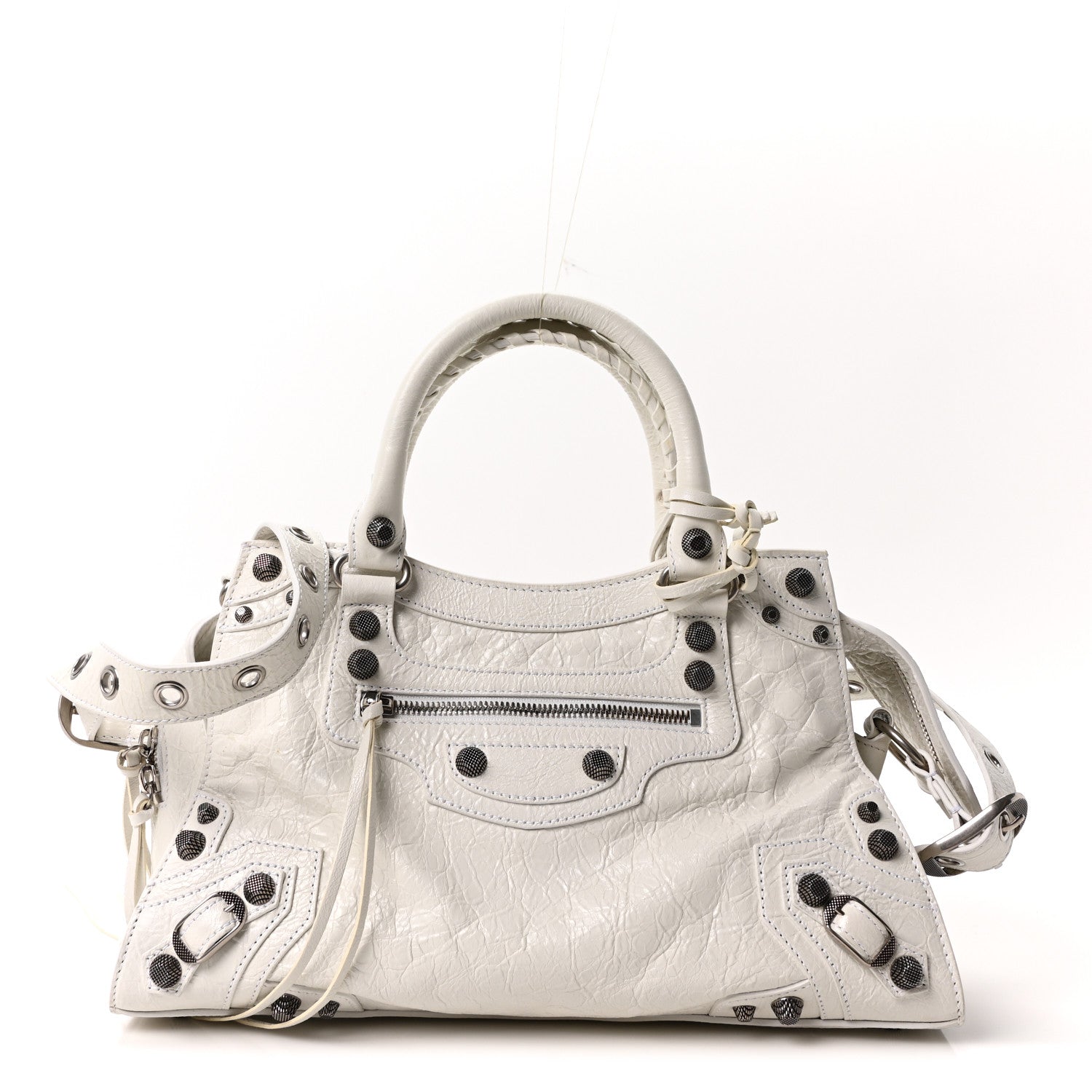 Balenciaga Agneau Arena Small Neo Cagole City Handbag Optic White