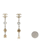 Chanel Crystal Pearl CC Charms Drop Earrings Gold