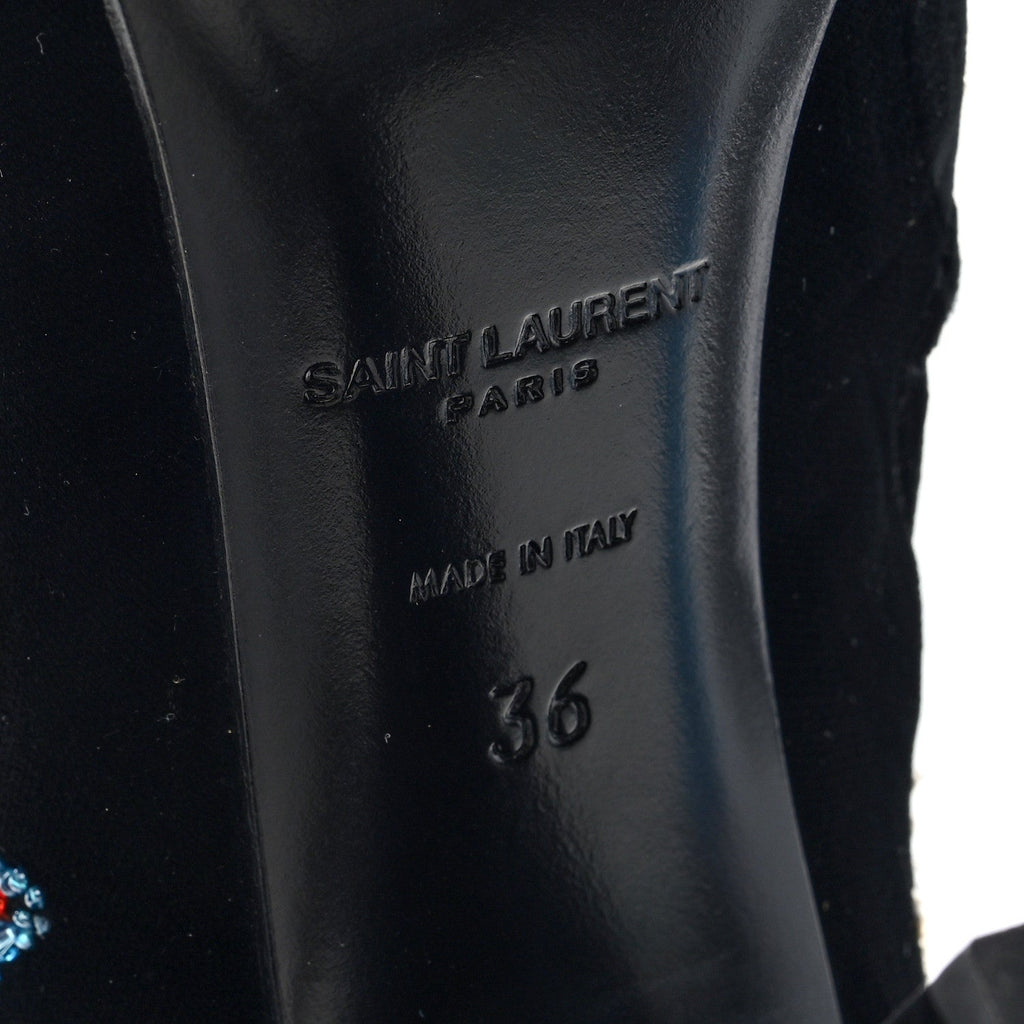 Saint Laurent Velvet Embroidered Claire Boots 36 Black