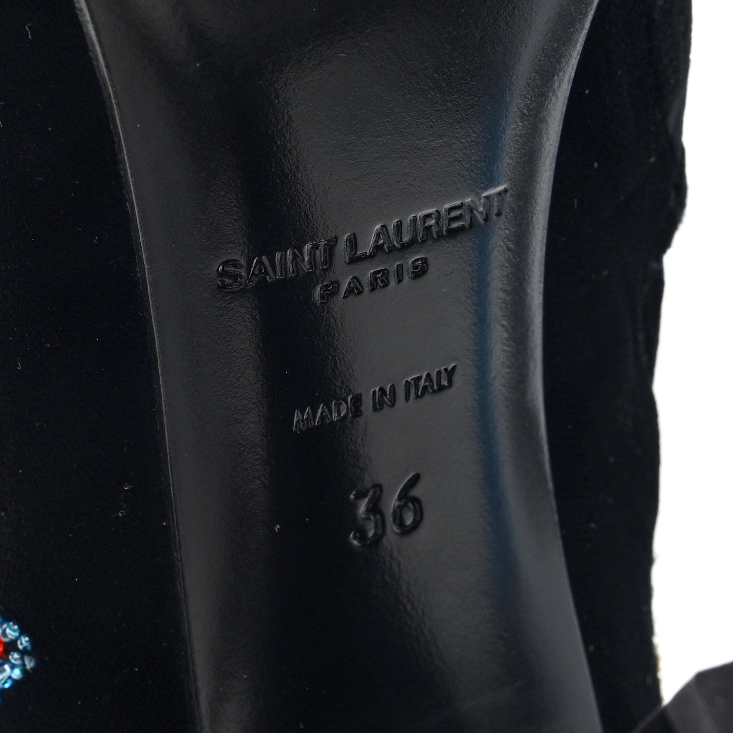 Saint Laurent Velvet Embroidered Claire Boots 36 Black