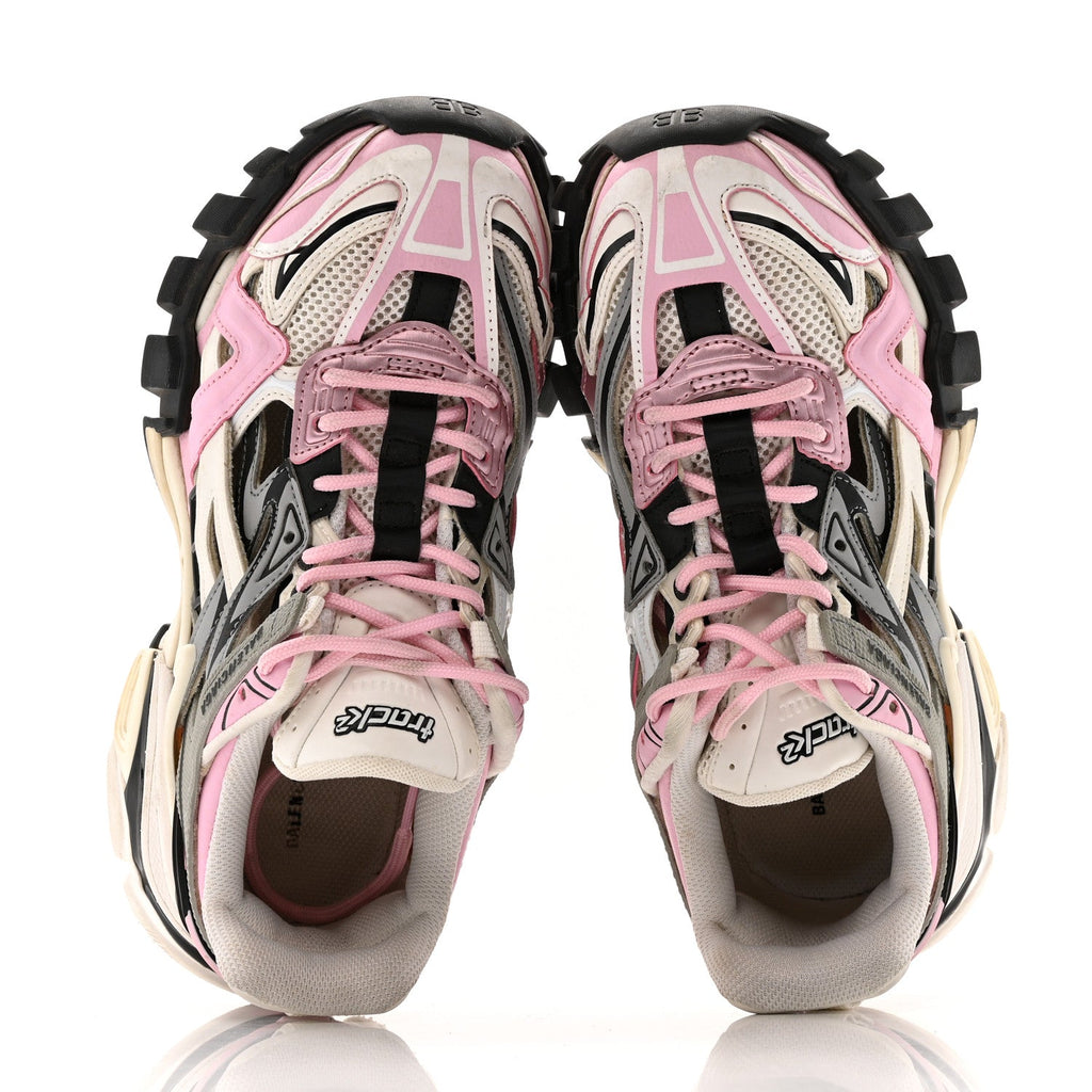 Balenciaga Mesh Nubuck Effect Fabric LED Womens Track Sneakers 38 Grey Pink Black