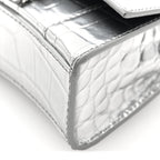 Balenciaga Metallic Calfskin Crocodile Embossed Hourglass Top Handle Bag Mini Silver