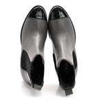Chanel Calfskin Patent Cap Toe CC Short Boots 39 Grey Black