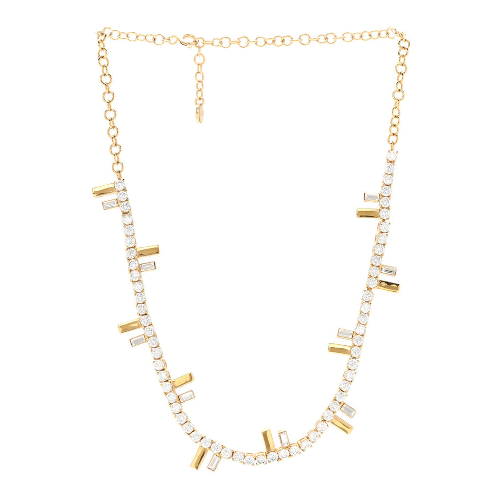 Fendi Metal Crystal Fendi First Tennis Choker Necklace Gold