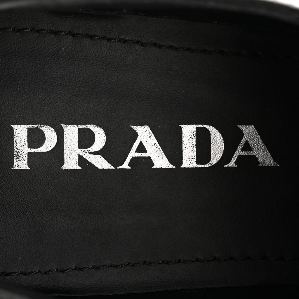 Prada Spazzolato Metal Triangle Logo 50mm Loafers 36.5 Black