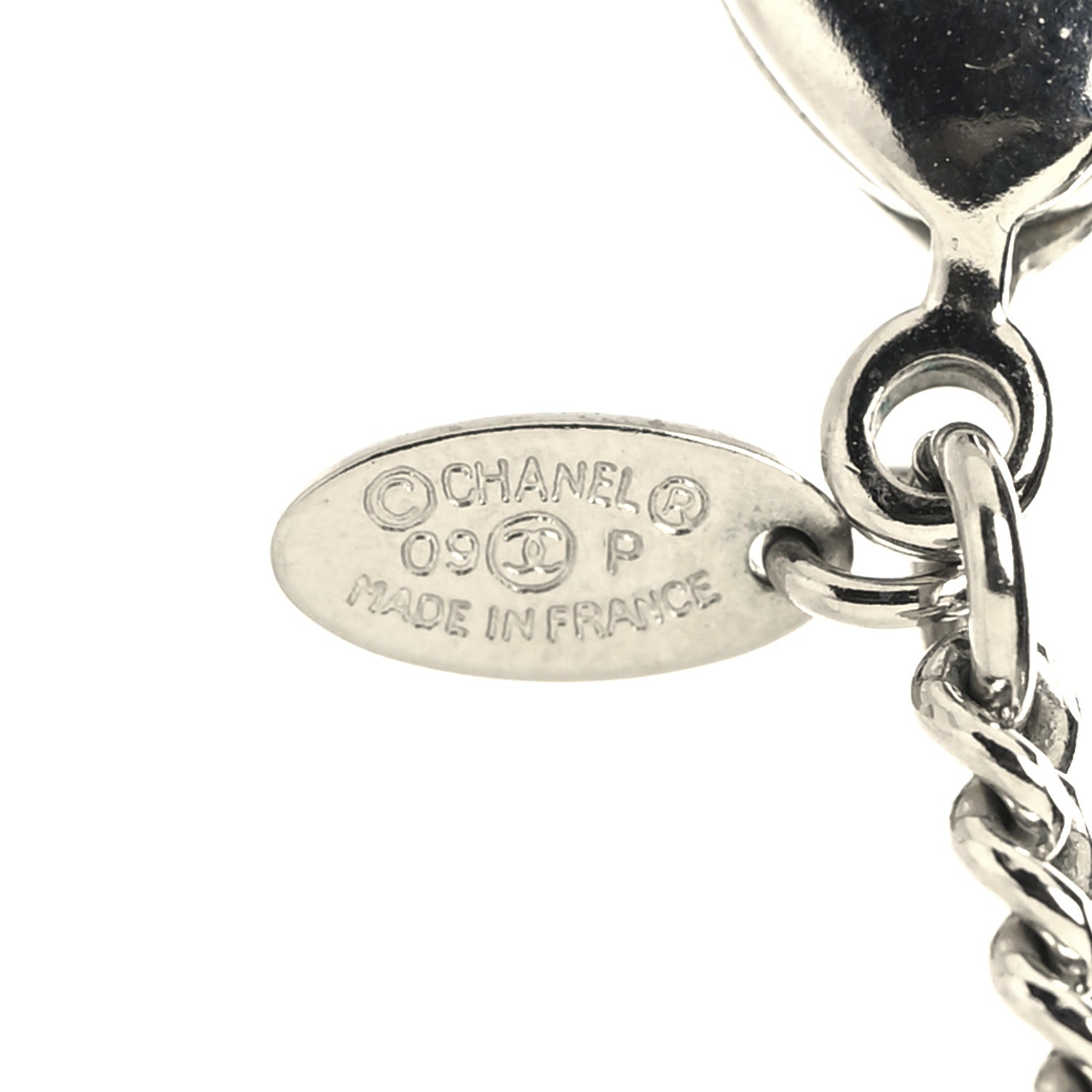 Chanel Metal Crystal CC Long Chain Necklace Silver