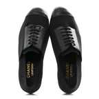 Chanel Calfskin Elastic Lace Up Cap Toe CC Loafers 37 Black