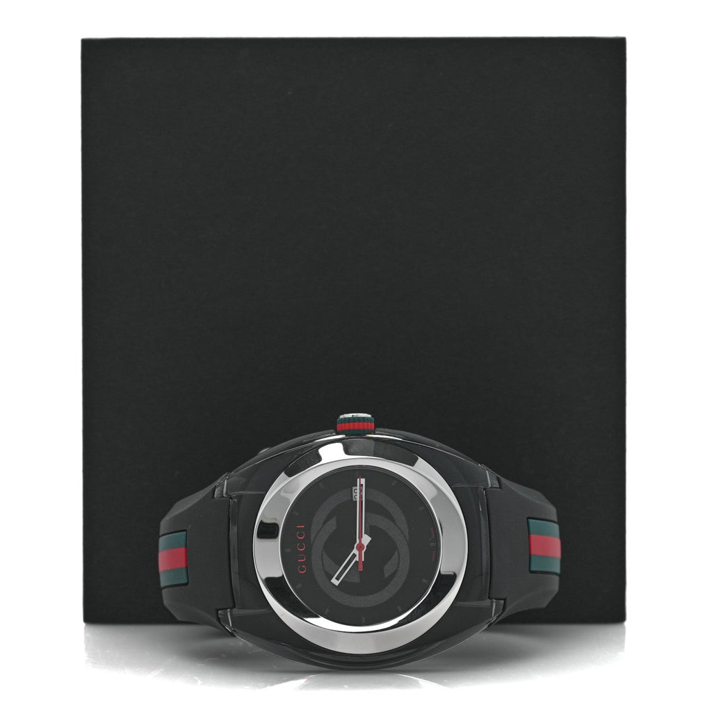 Gucci Stainless Steel Rubber 46mm Sync Web Quartz Watch Black