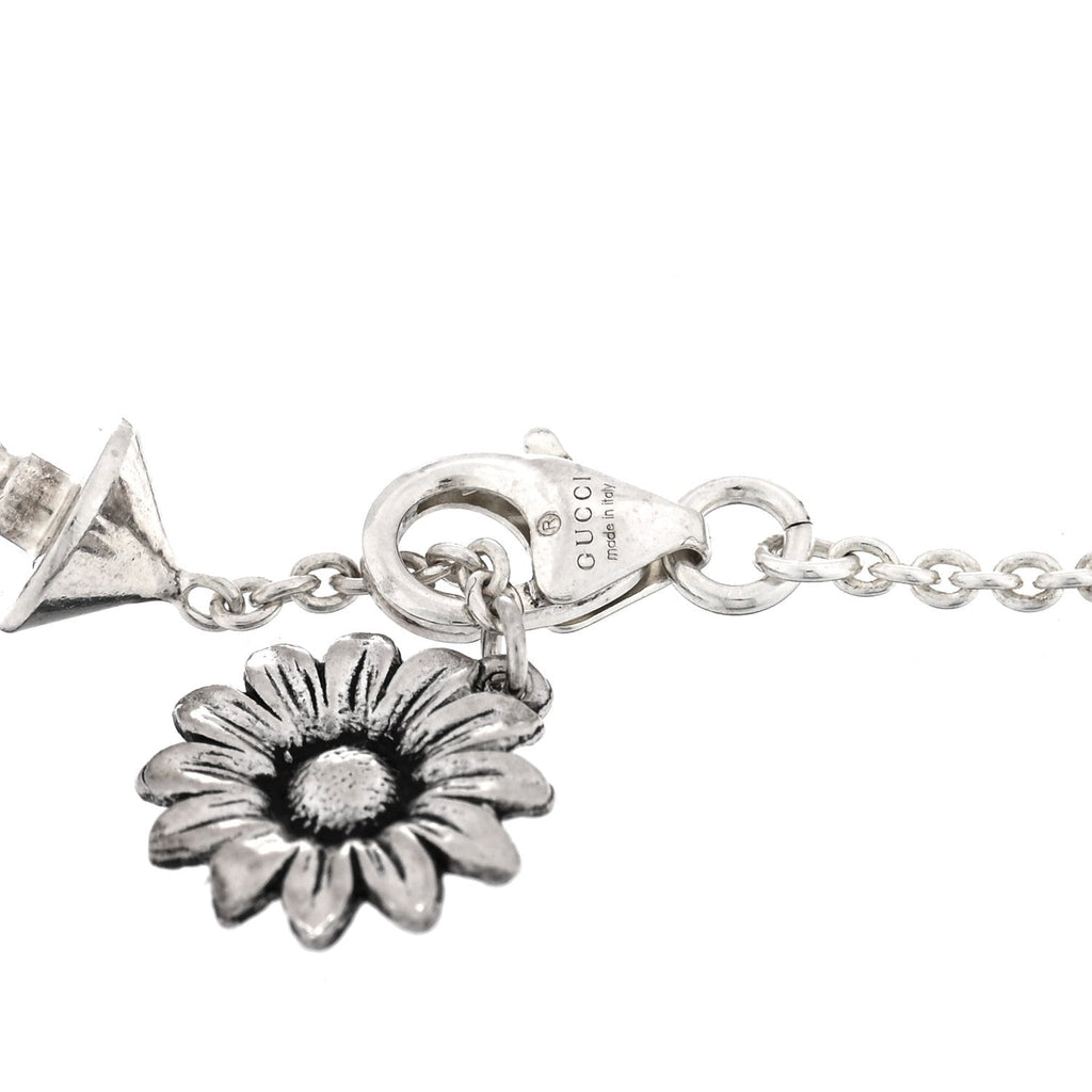 Gucci Sterling Silver Blue Topaz Mother of Pearl Resin Double G Flower Bracelet Turquoise