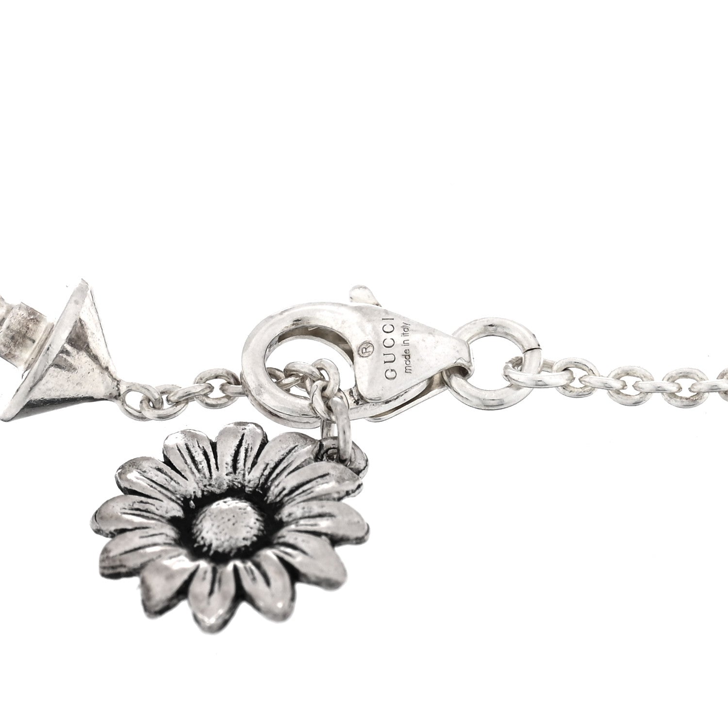 Gucci Sterling Silver Blue Topaz Mother of Pearl Resin Double G Flower Bracelet Turquoise