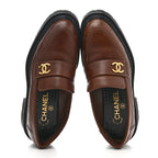 Chanel Calfskin Quilted CC Mocassin Loafers 36 Brown
