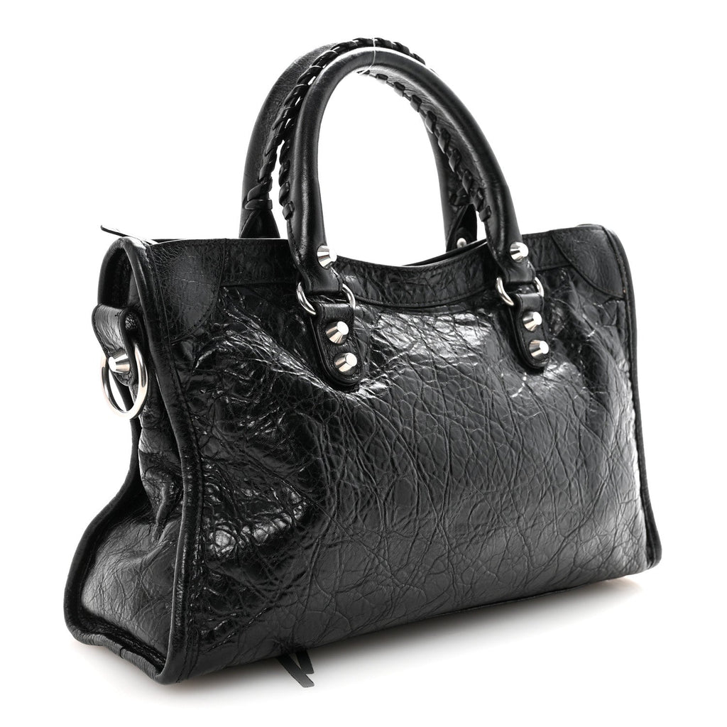 Balenciaga Agneau Arena Storico Silver Hardware Small Le City Black