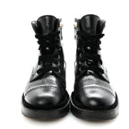 Chanel Shiny Calfskin Velvet Pearl Combat Short Boots 38.5 Black