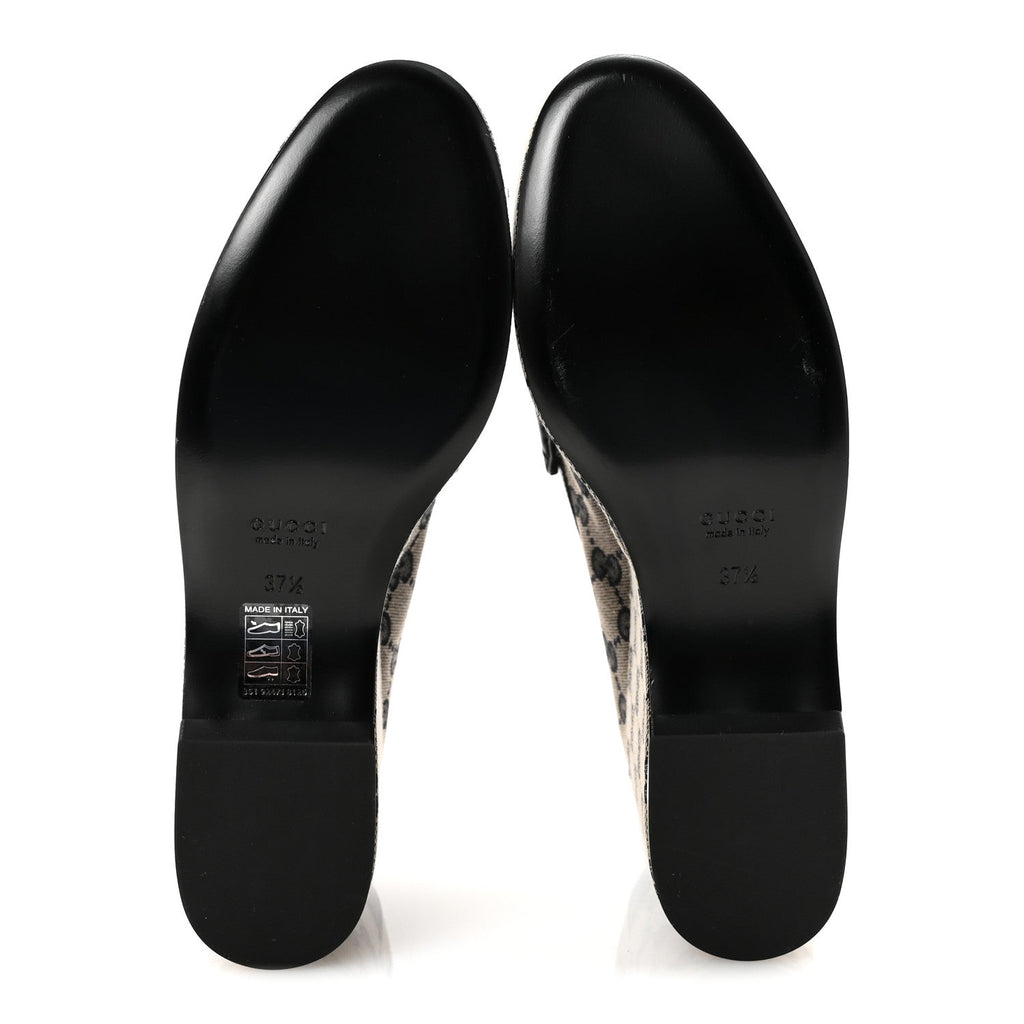 Gucci Canvas GG Monogram Horsebit Calfskin Womens Horsebit Platform Loafers 37.5 Beige Blue