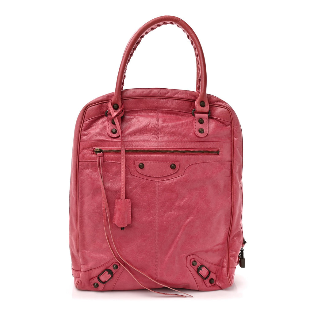 Balenciaga Agneau Classic Hardware Briefcase Tote Pivoine