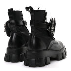 Prada Spazzolato Rois Nylon Metal Triangle Logo Monolith Pouch Pocket 55mm Boots 40 Black