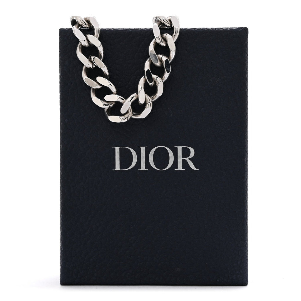 Christian Dior Metal CD Icon Chain Link Necklace Silver