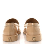 Chanel Shiny Calfskin Logo Loafers 40 Beige
