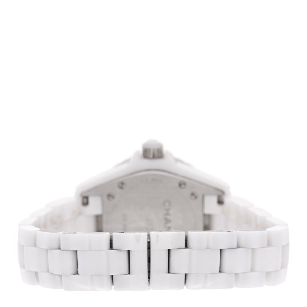 Chanel Stainless Steel Ceramic Diamond Mother of Pearl 33mm J12 Quartz Watch White