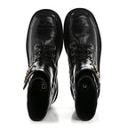 Chanel Shiny Lambskin Quilted Lace Up Combat Boots 37 Black
