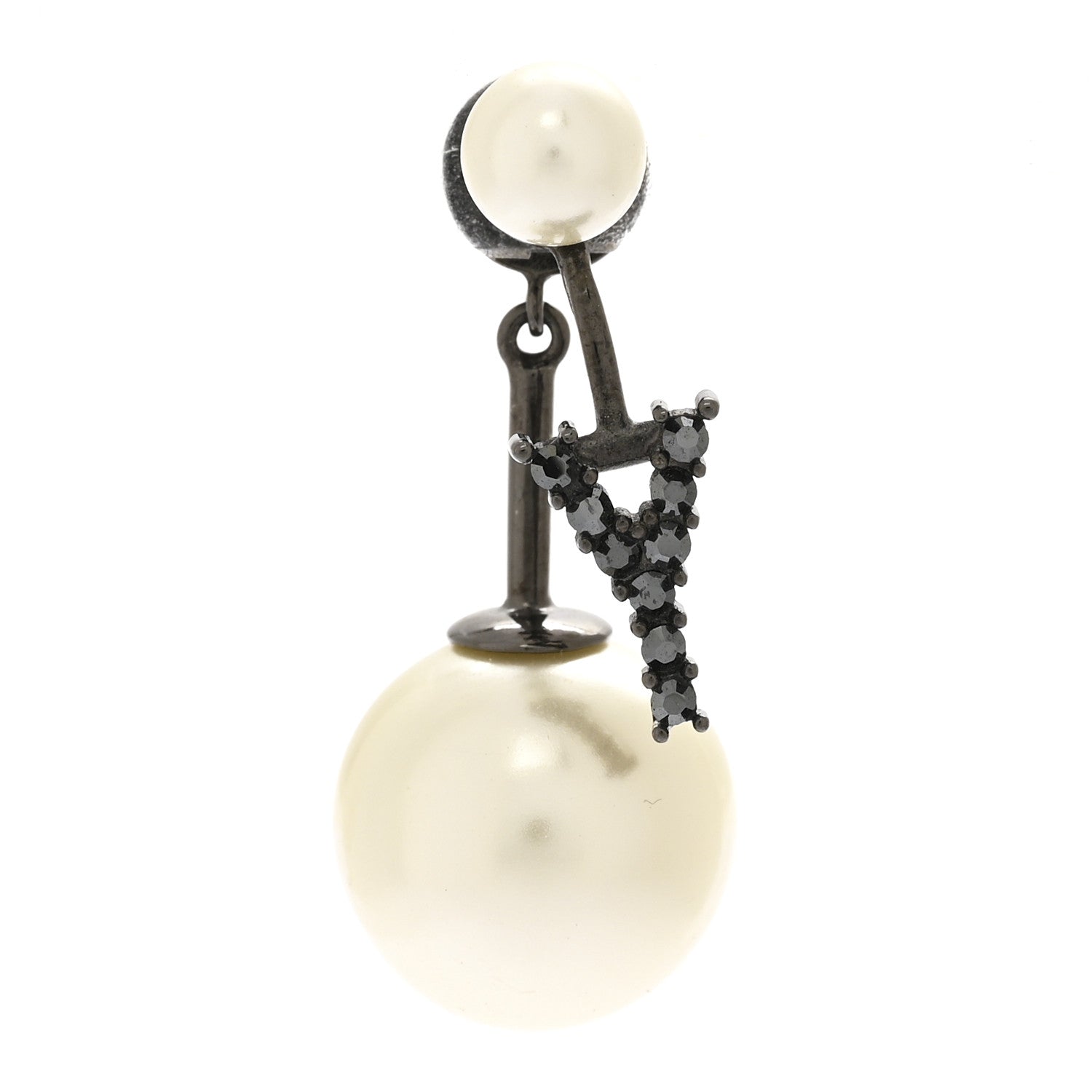 Christian Dior Crystal Pearl My ABCDior Y Tribale Earring Black Silver