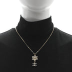 Chanel Crystal CC Flower Drop Necklace White