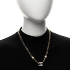 Chanel Metal Enamel CC Necklace Gold White