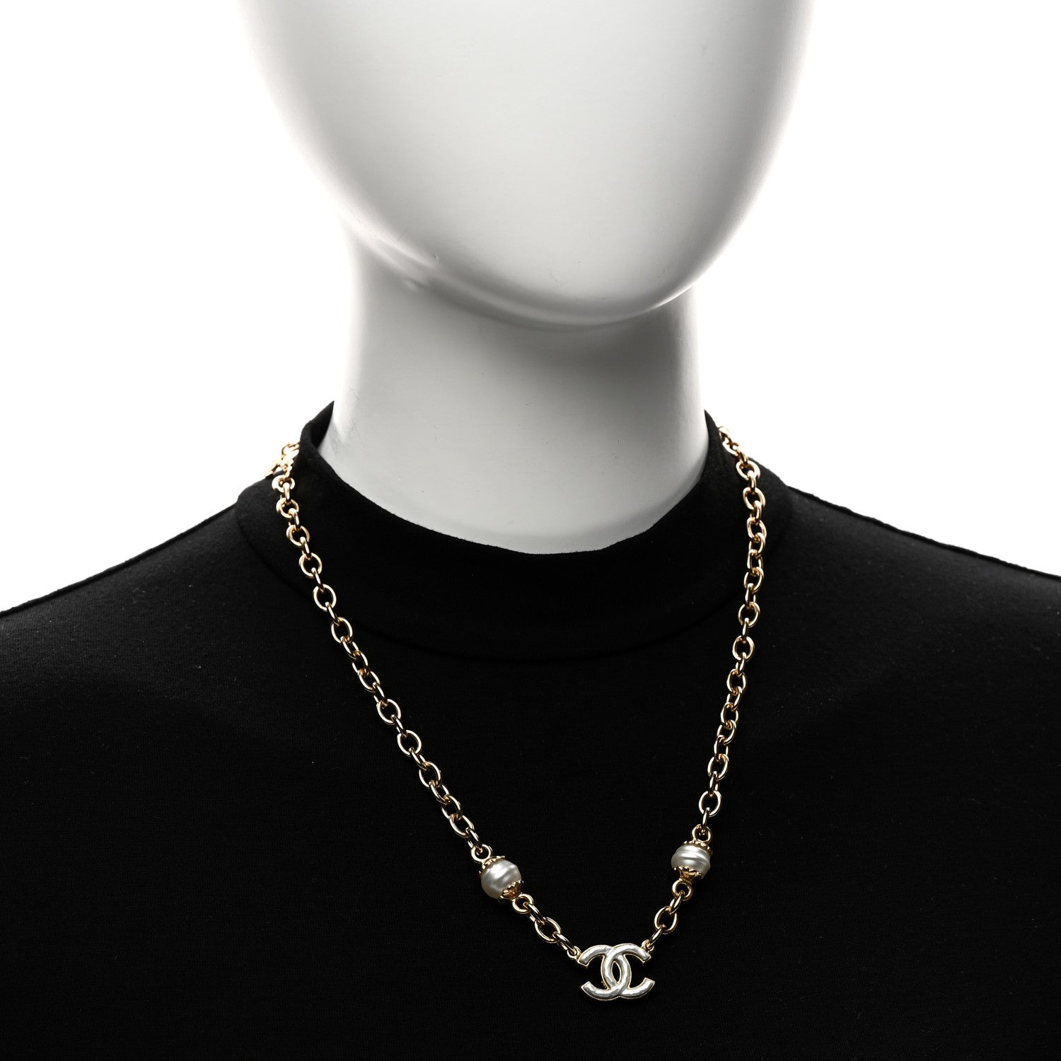 Chanel Metal Enamel CC Necklace Gold White