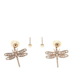 Christian Dior Crystal Pearl Dragonfly Drop Earrings White