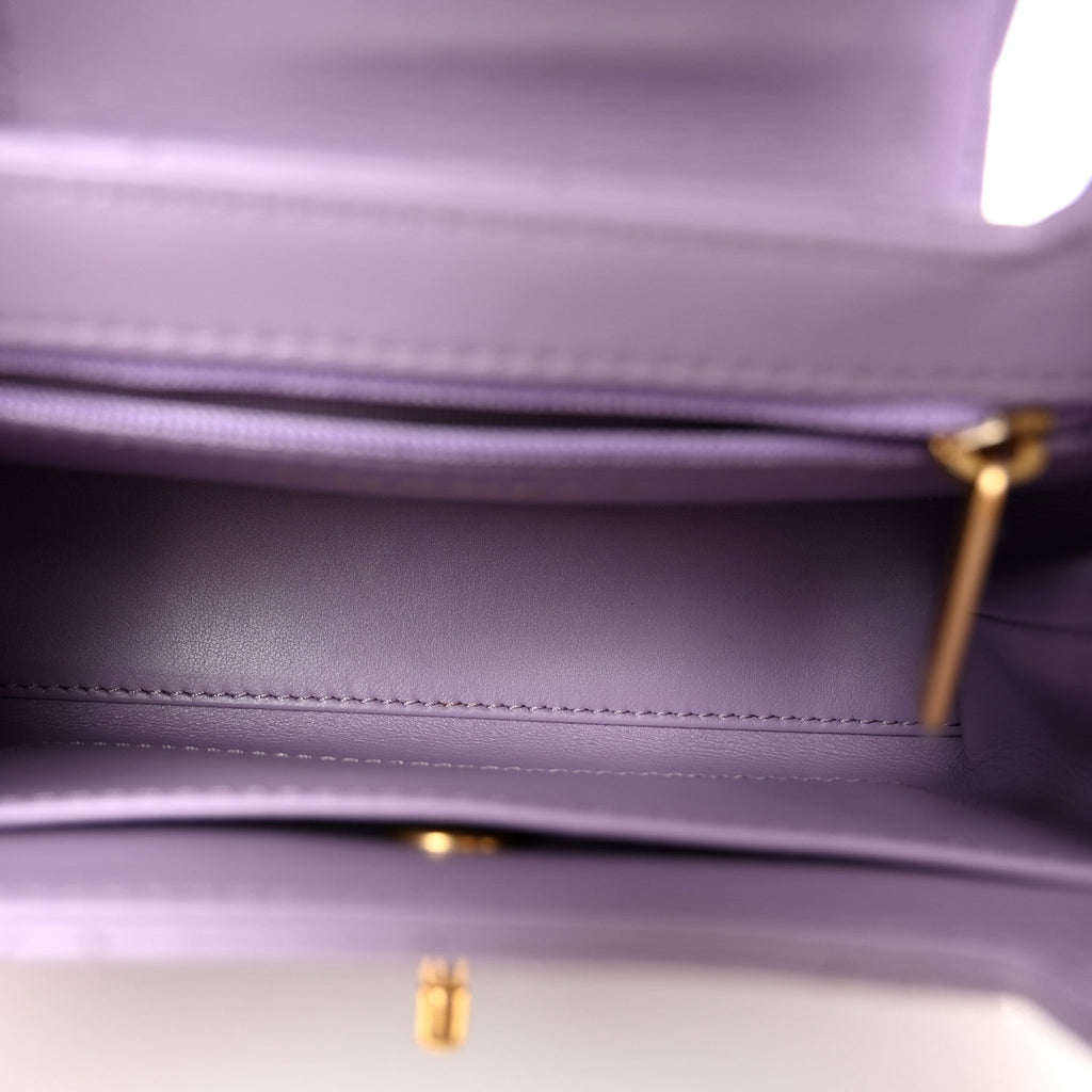 Chanel Shiny Aged Calfskin Quilted Nano Kelly Shopper Lilac